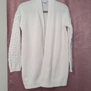 Elegant White Label Open-Front Long Cotton Cardigan Delicate Pretty Summer